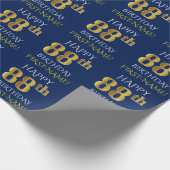 Blauw, Faux Gold "HAPPY 88th BIRTHDAY" Cadeaupapier (Hoek)