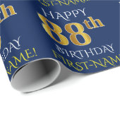 Blauw, Faux Gold "HAPPY 88th BIRTHDAY" Cadeaupapier (Rol Hoek)