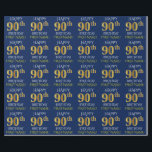 Blauw, Faux Gold "HAPPY 90th BIRTHDAY" Cadeaupapier<br><div class="desc">Dit wikkelpapierontwerp heeft een boodschap als "HAPPY 90th BIRTHDAY",  waarbij de "90th" een faux/imitatie gouden uiterlijk heeft. Het heeft ook een naam die kan worden gepersonaliseerd,  en een blauw gekleurde achtergrond. Het kan misschien worden gebruikt bij het inpakken van geschenken die worden gegeven voor iemands negentigste verjaardag. [~Z0000135]</div>