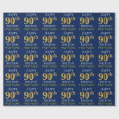 Blauw, Faux Gold "HAPPY 90th BIRTHDAY" Cadeaupapier (Vlak)