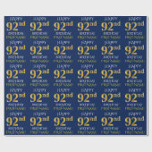 Blauw, Faux Gold "HAPPY 92nd BIRTHDAY" Cadeaupapier (Vlak)