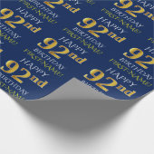 Blauw, Faux Gold "HAPPY 92nd BIRTHDAY" Cadeaupapier (Hoek)