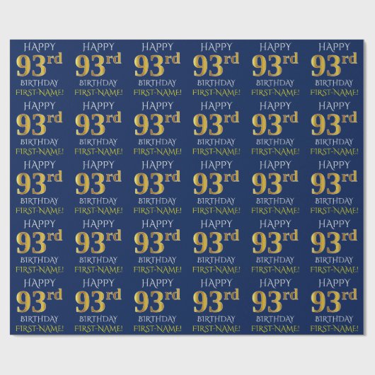 Blauw, Faux Gold "HAPPY 93rd BIRTHDAY" Cadeaupapier (Vlak)