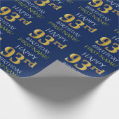 Blauw, Faux Gold "HAPPY 93rd BIRTHDAY" Cadeaupapier (Hoek)