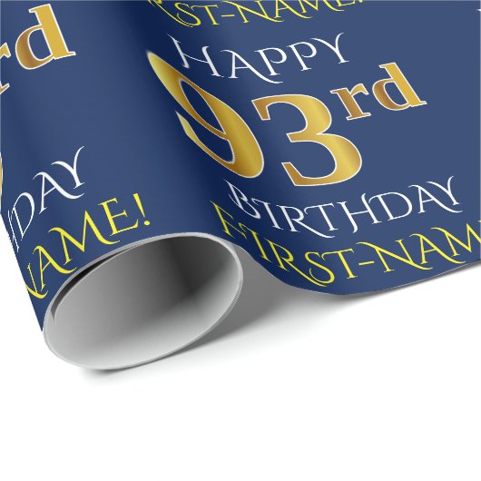 Blauw, Faux Gold "HAPPY 93rd BIRTHDAY" Cadeaupapier (Rol Hoek)