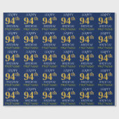 Blauw, Faux Gold "HAPPY 94th BIRTHDAY" Cadeaupapier (Vlak)