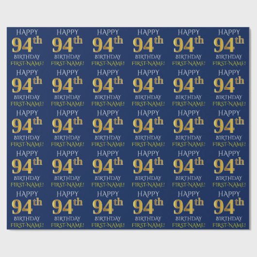 Blauw, Faux Gold "HAPPY 94th BIRTHDAY" Cadeaupapier (Vlak)