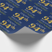 Blauw, Faux Gold "HAPPY 94th BIRTHDAY" Cadeaupapier (Hoek)