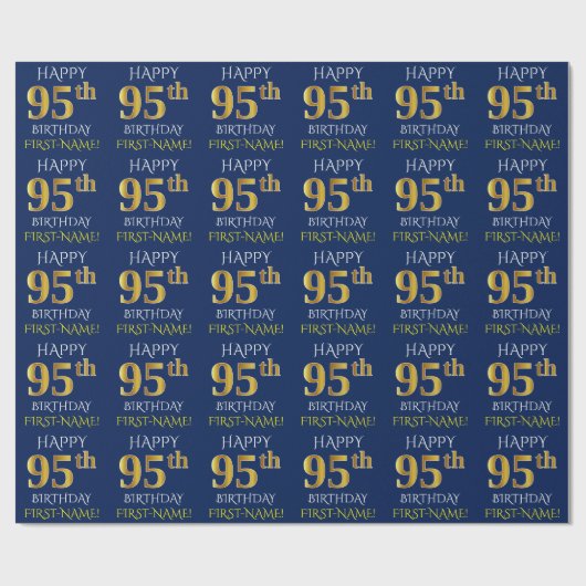 Blauw, Faux Gold "HAPPY 95th BIRTHDAY" Cadeaupapier (Vlak)