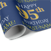 Blauw, Faux Gold "HAPPY 95th BIRTHDAY" Cadeaupapier (Rol Hoek)
