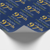 Blauw, Faux Gold "HAPPY 97th BIRTHDAY" Cadeaupapier (Hoek)