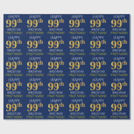 Blauw, Faux Gold "HAPPY 99th BIRTHDAY" Cadeaupapier