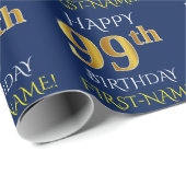 Blauw, Faux Gold "HAPPY 99th BIRTHDAY" Cadeaupapier (Rol Hoek)