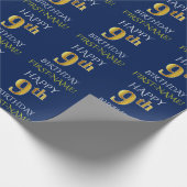 Blauw, Faux Gold "HAPPY 9th BIRTHDAY" Cadeaupapier (Hoek)