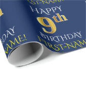 Blauw, Faux Gold "HAPPY 9th BIRTHDAY" Cadeaupapier (Rol Hoek)