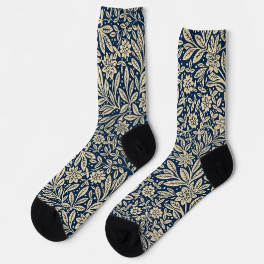 Blauw & Faux Goud Bloempatroon Sokken (Links)