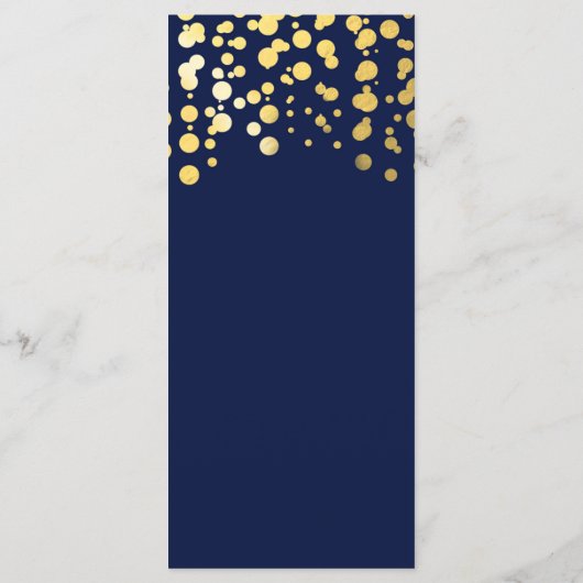 Blauw & Faux Goud Moderne Stippen Bruiloft Menu Ka (Achterkant)