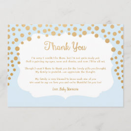 Blauw faux gouden jongen baby shower bedankkaart