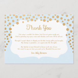 Blauw faux gouden jongen baby shower bedankkaart