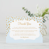 Blauw faux gouden jongen baby shower bedankkaart (Staand voorkant)