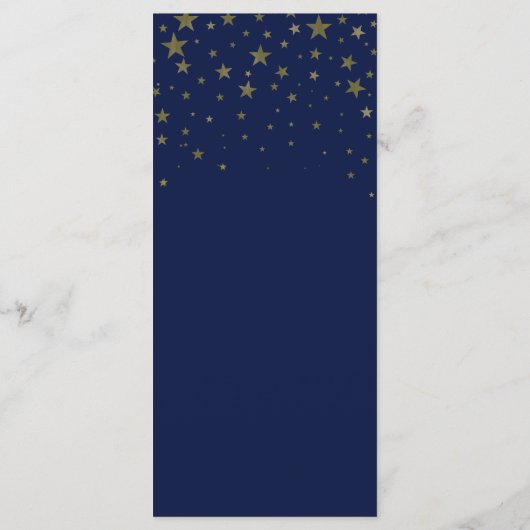 Blauw & Faux Gouden Sterren Bruiloft Menu Kaart (Achterkant)