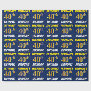 Blauw, Faux/Imitatie Goud, "40e VERJAARDAG" Cadeaupapier