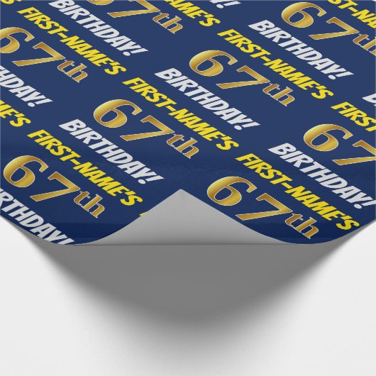 Blauw, Faux/Imitatie Goud, "67e VERJAARDAG" Cadeaupapier (Hoek)