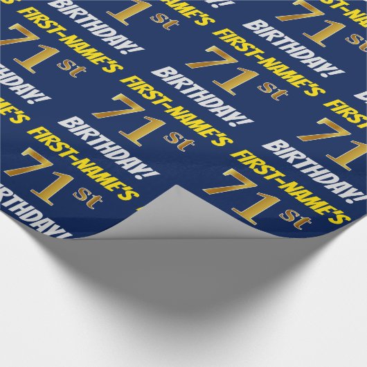 Blauw, Faux/Imitatie Goud, "71ste VERJAARDAG" Cadeaupapier (Hoek)