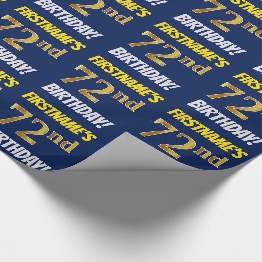 Blauw, Faux/Imitatie Goud, "72e VERJAARDAG" Cadeaupapier (Hoek)