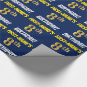 Blauw, Faux/Imitatie Goud, "8e VERJAARDAG" Cadeaupapier (Hoek)