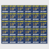 Blauw, Faux/Imitation Gold, "10th BIRTHDAY" Cadeaupapier (Vlak)