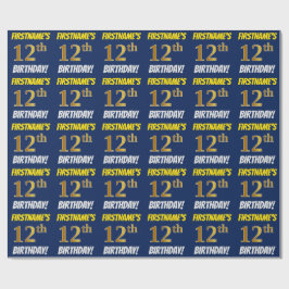 Blauw, Faux/Imitation Gold, "12th BIRTHDAY" Cadeaupapier