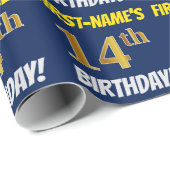 Blauw, Faux/Imitation Gold, "14th BIRTHDAY" Cadeaupapier (Rol Hoek)