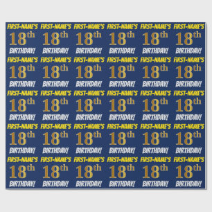 Blauw, Faux/Imitation Gold, "18th BIRTHDAY" Cadeaupapier