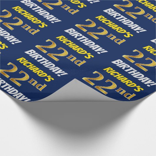 Blauw, Faux/Imitation Gold, "22nd BIRTHDAY" Cadeaupapier (Hoek)
