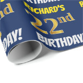 Blauw, Faux/Imitation Gold, "22nd BIRTHDAY" Cadeaupapier (Rol Hoek)