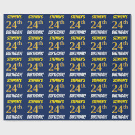 Blauw, Faux/Imitation Gold, "24th BIRTHDAY" Cadeaupapier