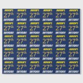 Blauw, Faux/Imitation Gold, "27th BIRTHDAY" Cadeaupapier (Vlak)