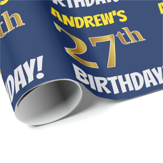 Blauw, Faux/Imitation Gold, "27th BIRTHDAY" Cadeaupapier (Rol Hoek)