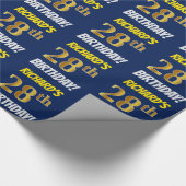 Blauw, Faux/Imitation Gold, "28th BIRTHDAY" Cadeaupapier (Hoek)