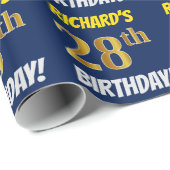 Blauw, Faux/Imitation Gold, "28th BIRTHDAY" Cadeaupapier (Rol Hoek)