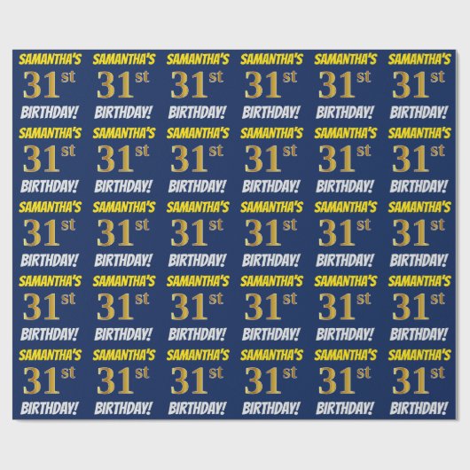Blauw, Faux/Imitation Gold, "31st BIRTHDAY" Cadeaupapier (Vlak)