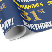 Blauw, Faux/Imitation Gold, "31st BIRTHDAY" Cadeaupapier (Rol Hoek)
