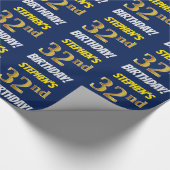 Blauw, Faux/Imitation Gold, "32nd BIRTHDAY" Cadeaupapier (Hoek)