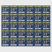 Blauw, Faux/Imitation Gold, "33rd BIRTHDAY" Cadeaupapier (Vlak)