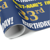 Blauw, Faux/Imitation Gold, "33rd BIRTHDAY" Cadeaupapier (Rol Hoek)