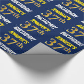 Blauw, Faux/Imitation Gold, 37th BIRTHDAY Cadeaupapier (Hoek)