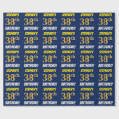 Blauw, Faux/Imitation Gold, "38th BIRTHDAY" Cadeaupapier (Vlak)