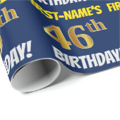 Blauw, Faux/Imitation Gold, "46th BIRTHDAY" Cadeaupapier (Rol Hoek)