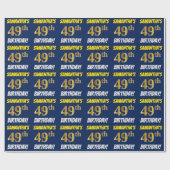 Blauw, Faux/Imitation Gold, "49th BIRTHDAY" Cadeaupapier (Vlak)